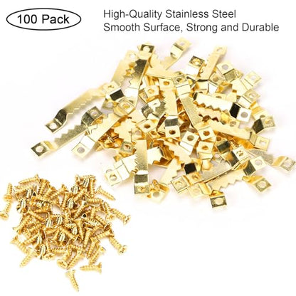 Small Sawtooth Picture Hangers 100 Pack Steel Sawtooth Hangers with Screws for Hanging Canvas Photos Frame Clock Paintings Artwork (100 Count)
