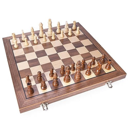 15 Inches Magnetic Wooden Chess Set with 2 Extra Queens
