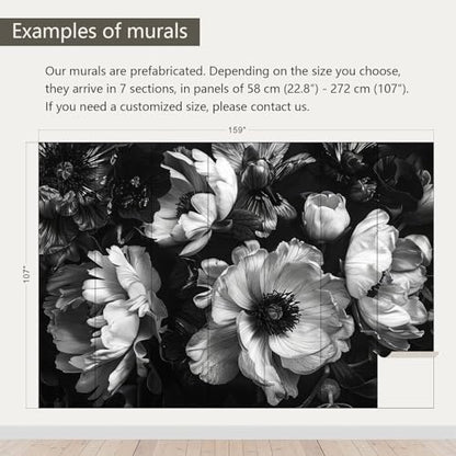 Black Peony Floral Wallpaper Vintage Large Flower wall murals for Bedroom 159"x107"