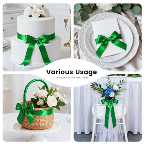 1-1/2 Inch 100 Yards Satin Ribbon Green, Solid Color Fabric Ribbon for Gift Wrapping, Wedding, Polyester Gift Ribbon for Birthday Party Decoration, Craft, Hair, Floral, Sewing (300 Foot)