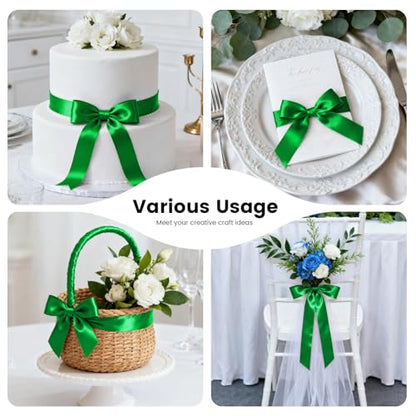 1-1/2 Inch 100 Yards Satin Ribbon Green, Solid Color Fabric Ribbon for Gift Wrapping, Wedding, Polyester Gift Ribbon for Birthday Party Decoration, Craft, Hair, Floral, Sewing (300 Foot)