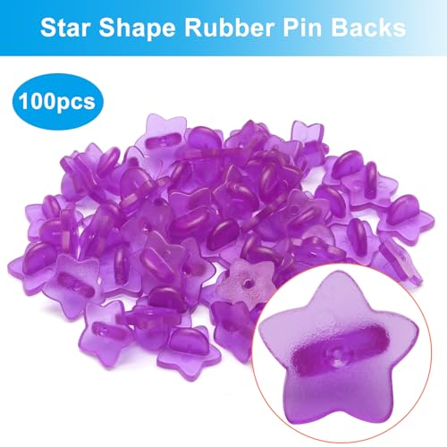 100 Pack Purple Star Shape Rubber Pin Backs