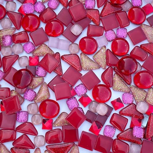 1.1LB Red Mixed Irregular Crystal Glass Mosaic Tiles for Crafts (17.6 Ounce)
