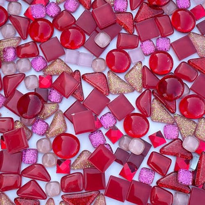 1.1LB Red Mixed Irregular Crystal Glass Mosaic Tiles for Crafts (17.6 Ounce)