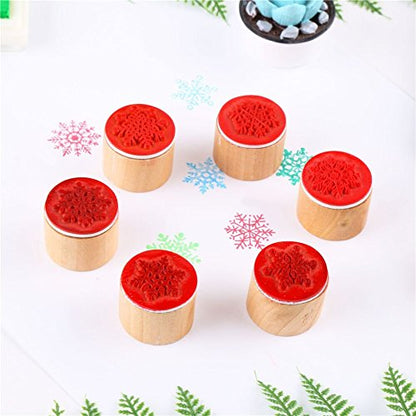 6 Pieces Snowflake Floral Wooden Rubber Stamps for Card Making Scrapbooking and Crafts (6 Count)