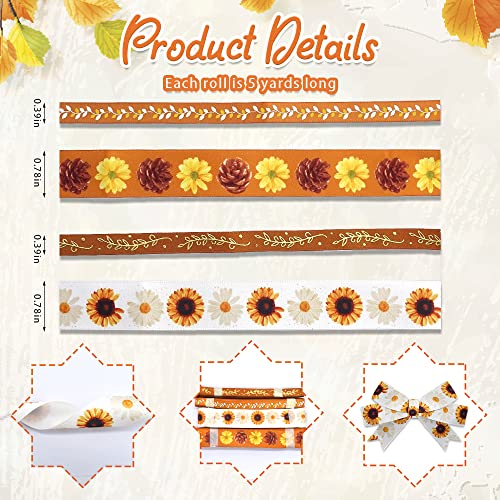 4 PCS Thanksgiving Fall Ribbons for Crafting