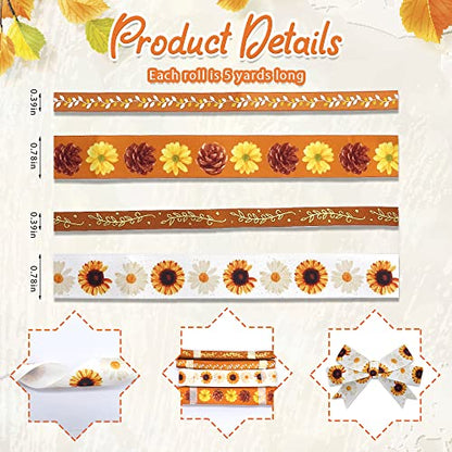 4 PCS Thanksgiving Fall Ribbons for Crafting
