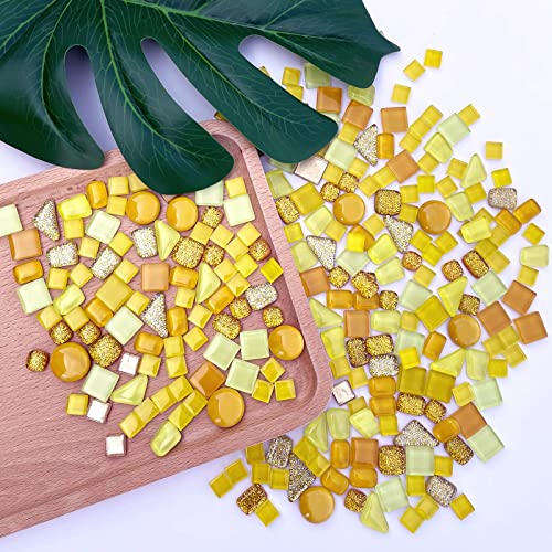 1.1LB Yellow Mixed Irregular Crystal Glass Mosaic Tiles for Crafts (17.6 Ounce)