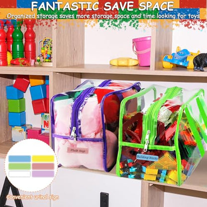 6 Colors XXL Toy Storage Bags with Labels Reusable Clear Toy Organizer (6 Count)
