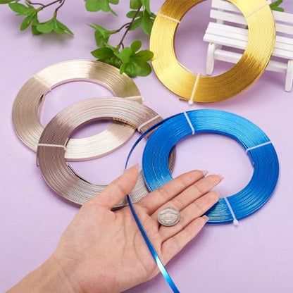 32.8Ft 5mm Aluminum Flat Wire Gold Bendable Metal Craft Wire Strip for Bezel Sculpting Armature Jewelry Making Gem Metal Wrap (32.8 Foot)