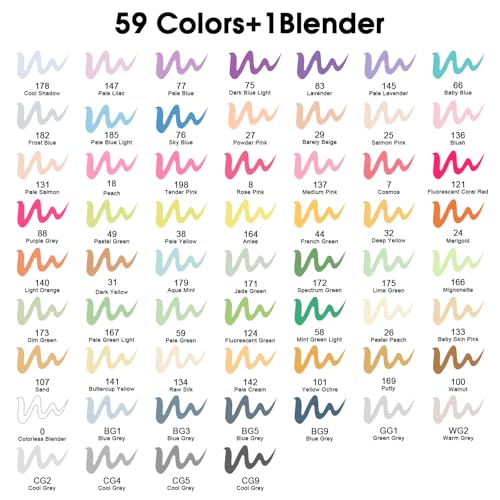 60 Colors Alcohol Markers Brush & Fine Tip Art Marker Set (60 Count)