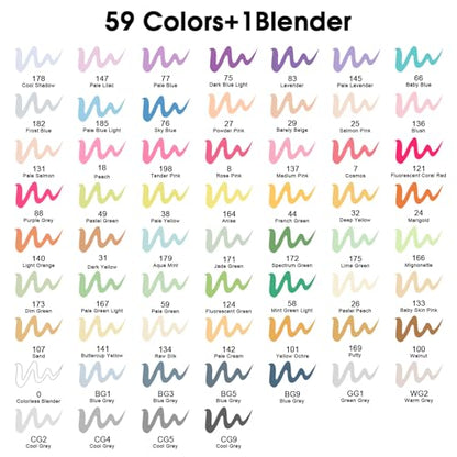60 Colors Alcohol Markers Brush & Fine Tip Art Marker Set (60 Count)