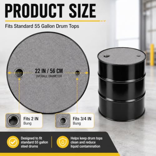 25 Pcs Drum Top Oil Absorbent Pads for 55 Gallon Drums Barrel Absorbent Pads Mat 22" Diameter Lid Oil Mat with Bungs 0.75" and 2" Diameter