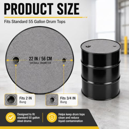 25 Pcs Drum Top Oil Absorbent Pads for 55 Gallon Drums Barrel Absorbent Pads Mat 22" Diameter Lid Oil Mat with Bungs 0.75" and 2" Diameter