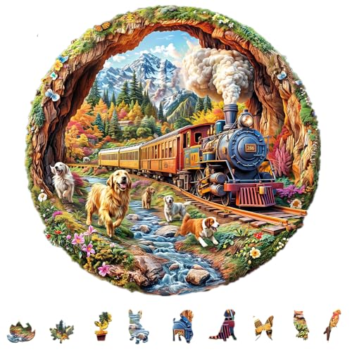 Wooden Puzzles Adults Dogs Racing Trains Jigsaw 11.4 * 11.2in