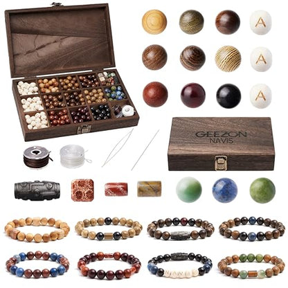 DIY Bracelet Making Kit Natural Wooden Stone Beads Gift Craft (296 Count)
