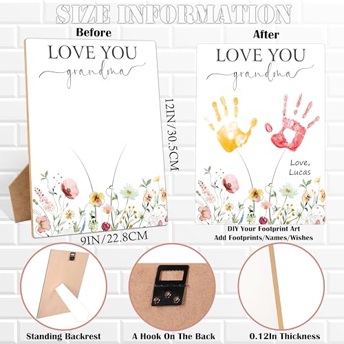 I Love You Grandma Themed Handprint Art Keepsake Making Sign with Stand 9x12"