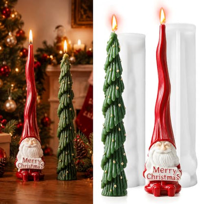 2 PCS 3D Christmas Tree & Santa Claus Silicone Pillar Candle Molds (2 Count)
