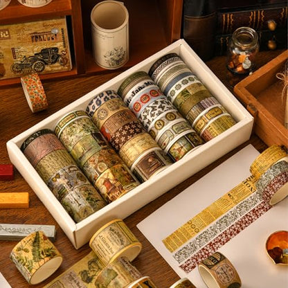 36 Rolls Vintage Washi Tape Pack Retro Arts Adhesive Tapes Wide Chronicle Decorative Masking Tape Sets for Craft (36 Count)