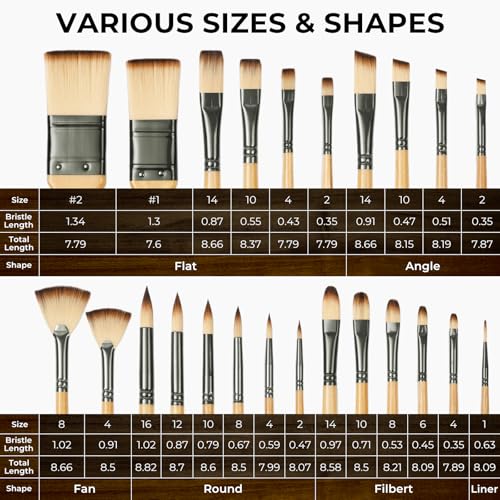 26pcs Professional Paint Brush Set with Palette Knife & Canvas Roll (26 Count)