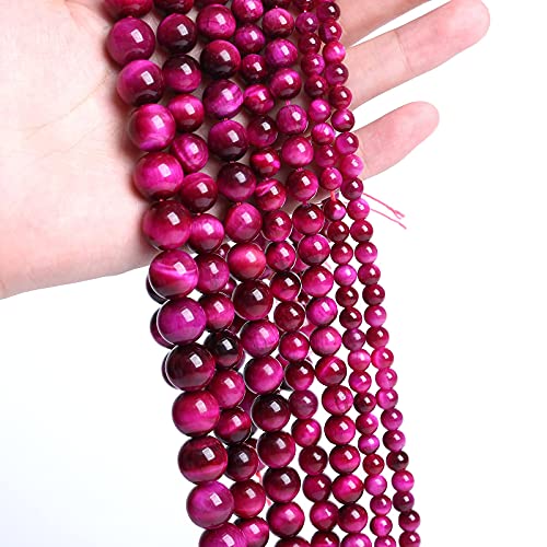 AAA Natural Rose Red Tiger Eye Agate Stone Round Loose Beads for Jewelry Making Semi (16 Count)