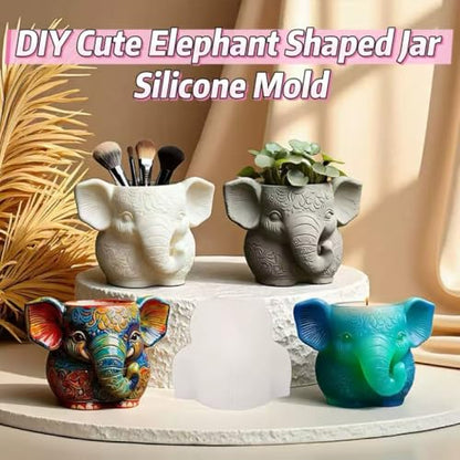 Animal Resin Molds Silicone 3D Cute Elephant Epoxy Resin Jar Plaster Candle Holder Wax Molds for Candle Making