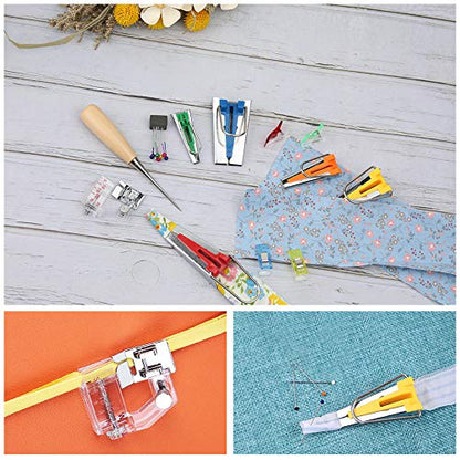 Bias Tape Maker Kit 5 Sizes with 4 Pcs Sewing Machine Presser Foot (5 Count)