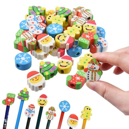 42Pcs Christmas Pencil Top Erasers for Kids Bulk (42 Count)
