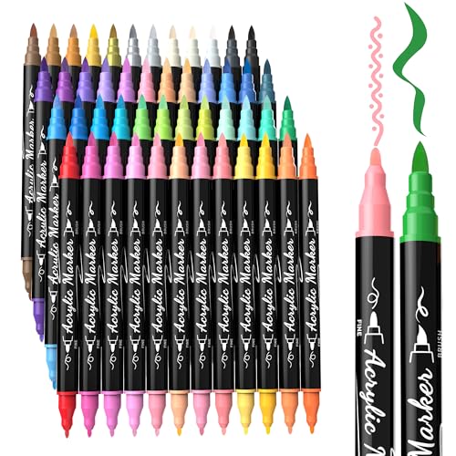 48 Colors Precision Dual Tip Acrylic Paint Markers Pens (48 Count)