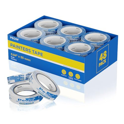 48 Roll Blue Painters Tape 1 Inch Wide Bulk Masking Paint Tape 0.94inx55yds (48 Count)