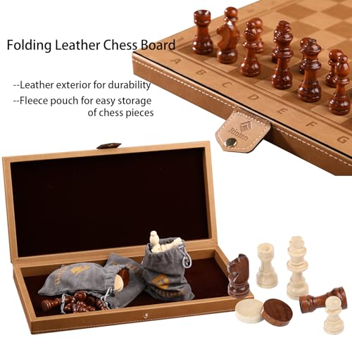 15" Leather Magnetic Chess Set and Checkers Set 2