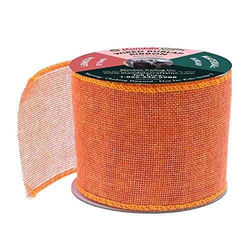 3 Inch Wide Orange Wired Burlap Ribbon for Crafts (30 Foot)