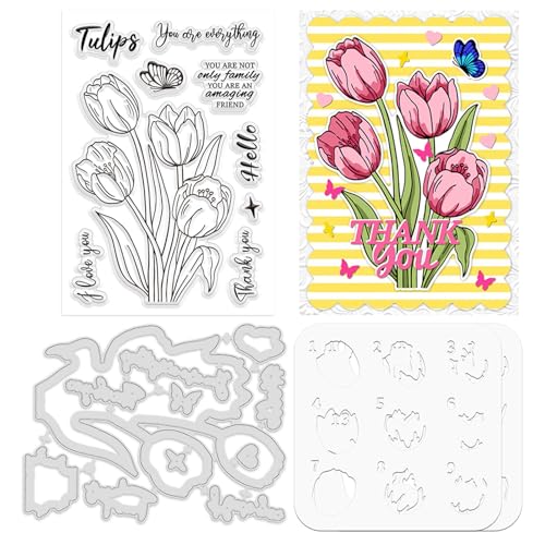 Realistic Tulip Stamps & Dies & Layering Coloring Stencil Set