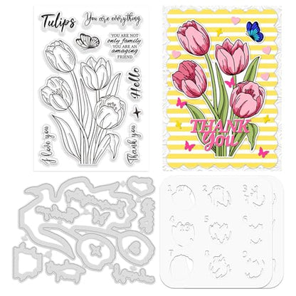 Realistic Tulip Stamps & Dies & Layering Coloring Stencil Set