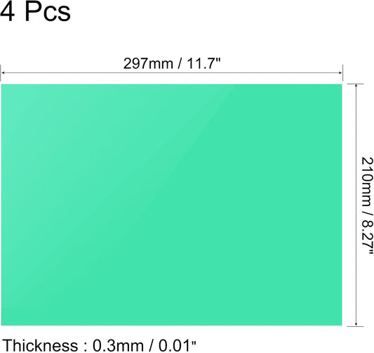 uxcell 4Pcs A4 Gel Light Lighting Filter Overlay Transparent Color Correction Plastic Vinyl PVC Sheets Photography Television Green,0.3mm