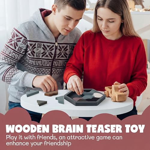 3 Pack Large Wooden Blocks Puzzles Hexagon Tangram Puzzle Wooden Russian Brain Puzzles for Adult Challenge Teasers Geometric Jigsaw Logic Iq STEM Educational Gift Graduation (3 Count)