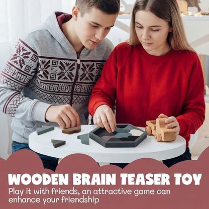3 Pack Large Wooden Blocks Puzzles Hexagon Tangram Puzzle Wooden Russian Brain Puzzles for Adult Challenge Teasers Geometric Jigsaw Logic Iq STEM Educational Gift Graduation (3 Count)
