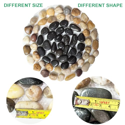 Garden Stepping Stones ourtdoor Decorative Round Stepping Stones with Black Stones Round Polished River Pebble Stone from Natureal River (6 Count)
