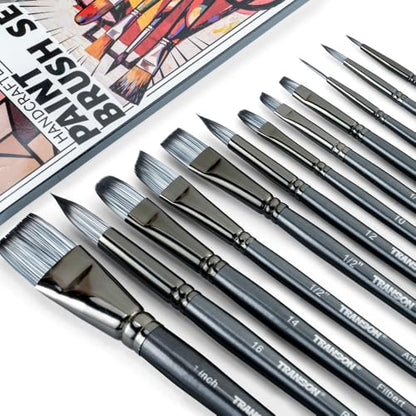 Artist Paint Brush Set of 12 for Watercolor Acrylic Gouache Oil and Tempera Painting (12 Count)