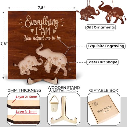 Elephant Wooden Frame Gifts for Mothers Day Mom Mama Elephant Sign Wall Decor Animal Plaque Father's Day Birthday Friendship Family Christmas Gifts for New Mom Nana Grandma from Son