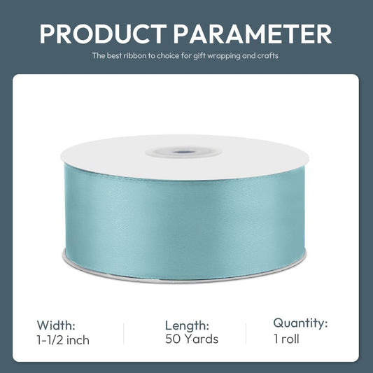KMER LIFE 1-1/2" Wide x 50 Yards Baby Blue Single Faced Polyester Satin Ribbon - Perfect for Wedding Decor, Wreaths, Crafts, Gift Wrapping & Other Projects - Crafty Corner