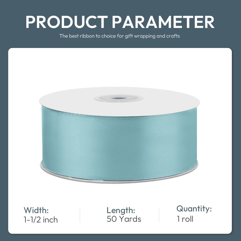 KMER LIFE 1-1/2" Wide x 50 Yards Baby Blue Single Faced Polyester Satin Ribbon - Perfect for Wedding Decor, Wreaths, Crafts, Gift Wrapping & Other Projects - Crafty Corner
