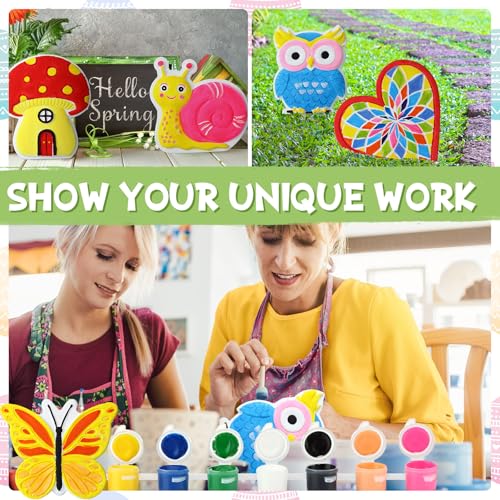 10 Pack Spring Flower Paint Your Own Stones for Adult DIY Ceramic Butterfly Turtle Ladybug Stepping Stones Painting Craft Kits Painting Supplies Garden Outdoor Stone Art Gifts