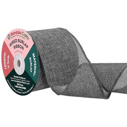 3 Inch Wide Gray Wired Burlap Ribbon for Crafts