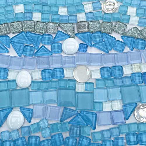 1.1 LB Baby Blue Irregular Mosaic Glass Tiles with Backing (17.6 Ounce)