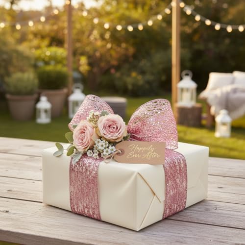 Sparkling Glitter Mesh Wired Ribbon 2.5" x 10 Yards Rose Gold for Christmas Home Decor Bow Gift Wrapping DIY Crafts Wreath (30 Foot)