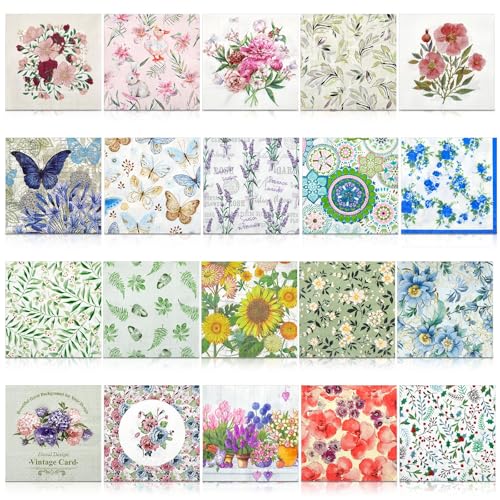 20 Pack Decoupage Napkins Floral Cocktail Decorative Paper Napkins (20 Count)