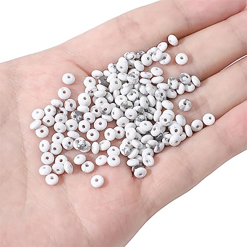 Natural White Howlite Disk Stone Beads 4x2mm 160pcs Rondelle Loose Semi Gemstone Beads for Jewelry Making Design (160 Count)