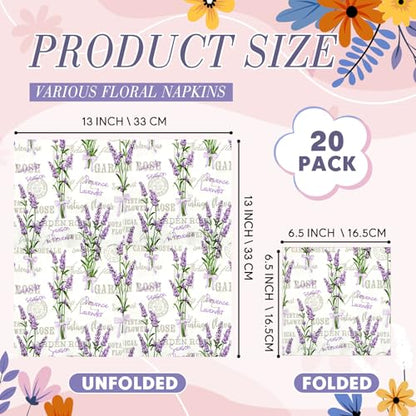 20 Pack Decoupage Napkins Floral Cocktail Decorative Paper Napkins (20 Count)