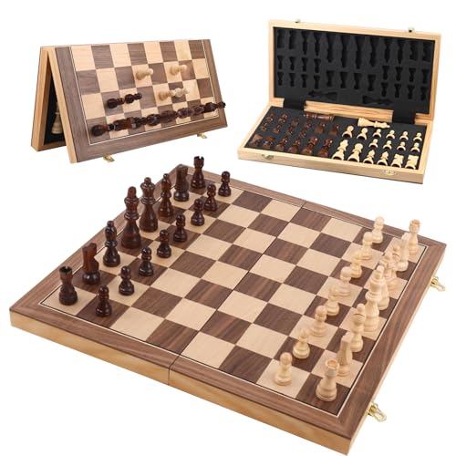 Wooden Chess Set with Folding Board